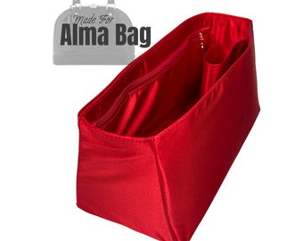 Organizador de bolsos de seda satinada (Alma, GM MM PM Bb Nano), bolsillo con cremallera, compartimento para botellas, forma trapezoidal, inserto para bolso grande, mediano y pequeño