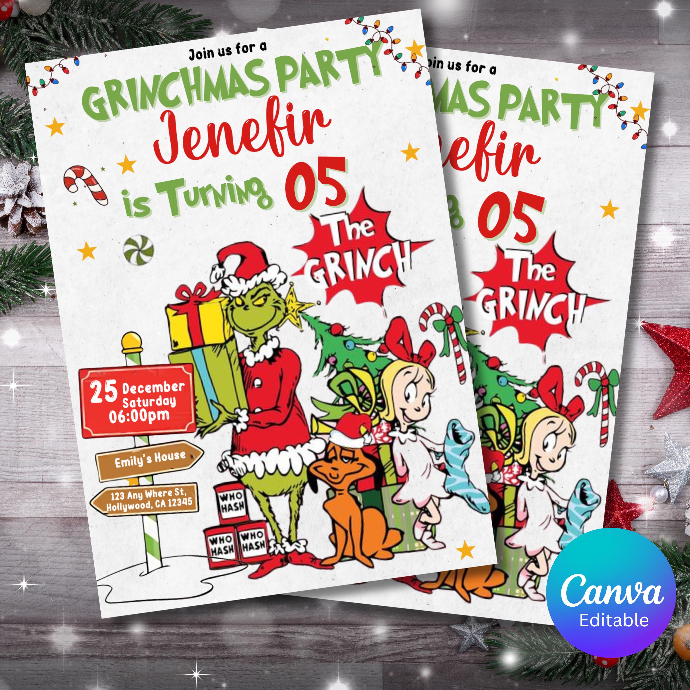 Merry Grinchmas Party Invitation, Editable Winter Invite, Printable ...