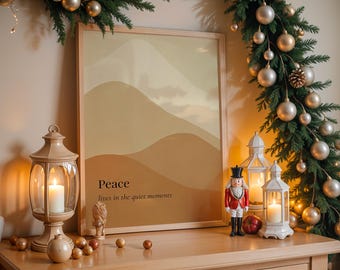 Christmas Japandi Wall Art Print, Minimalist Abstract Earthy Poster, Cozy Calm Mindfulness Gift