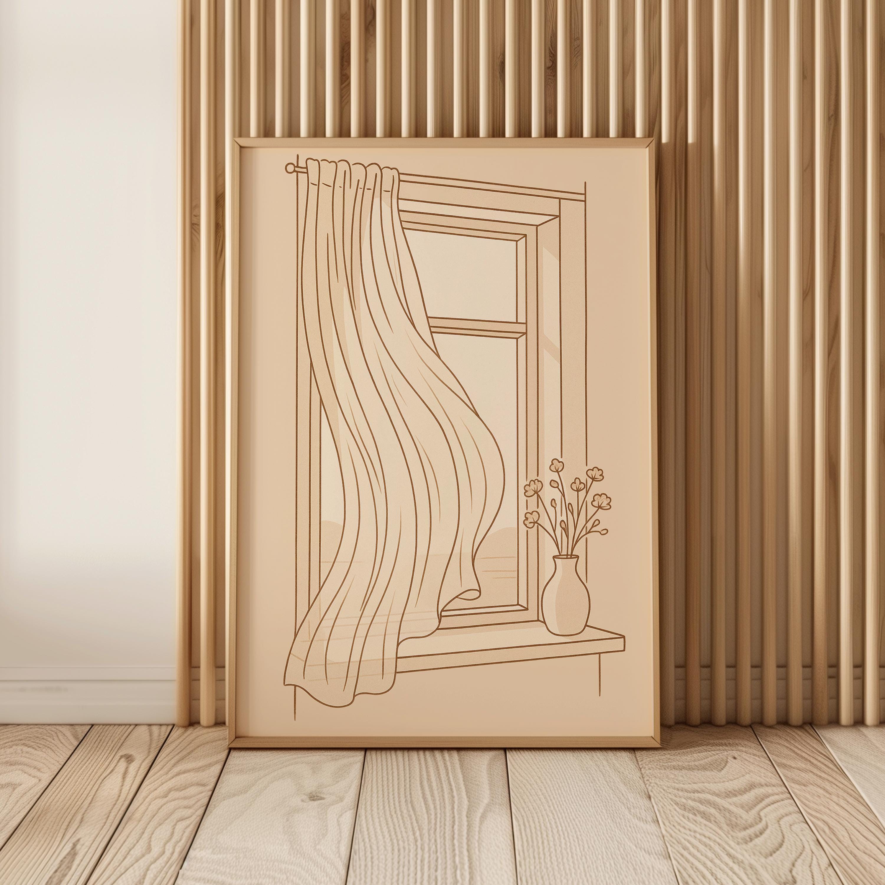 Window Scene Poster A Soft Morning – Japandi Window Scene Poster | Minimalist Line Art ...