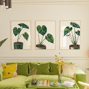 Aquarelle Philodendron verrucosum : gravures de plantes d&#39;intérieur rares (téléchargement numérique)