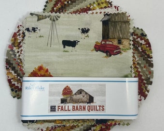 Fall Barn Quilts.Riley Blake.Charm Pack.42=5 x 5 Squares.Pre-Cut Fabric.Country.Farmhouse.Barn Quilt Blocks.Fall Leaves.Red.Brown.Green