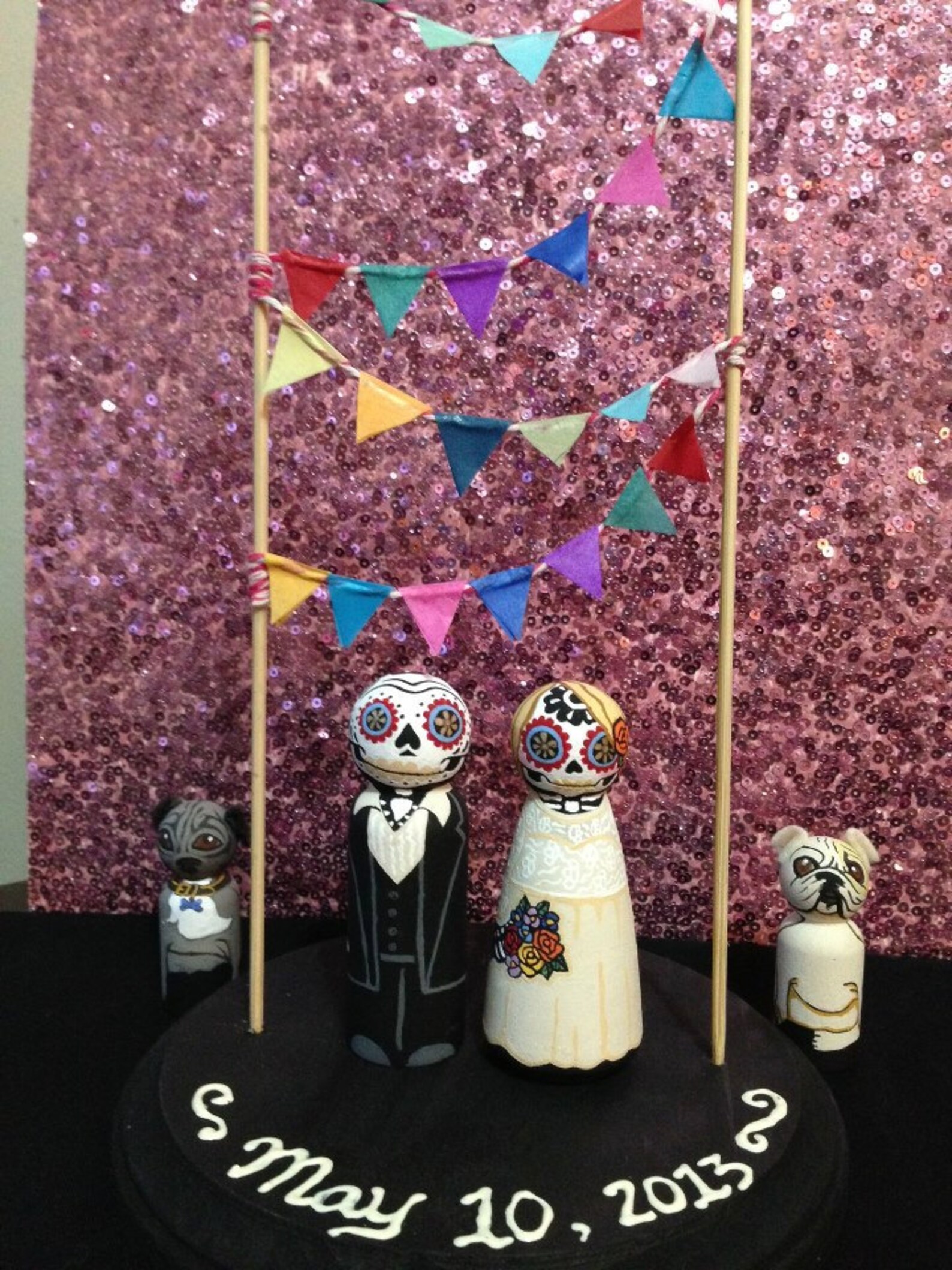Custom Day of the Dead Cake Topper With Couple, Stand and Banner - Etsy