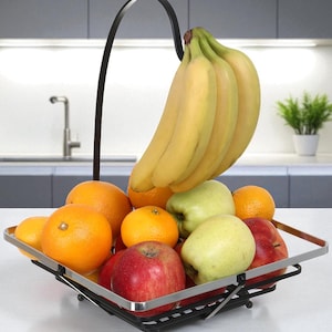 Modern Black Metal Fruit Basket: Minimalist Kitchen Counter Storage