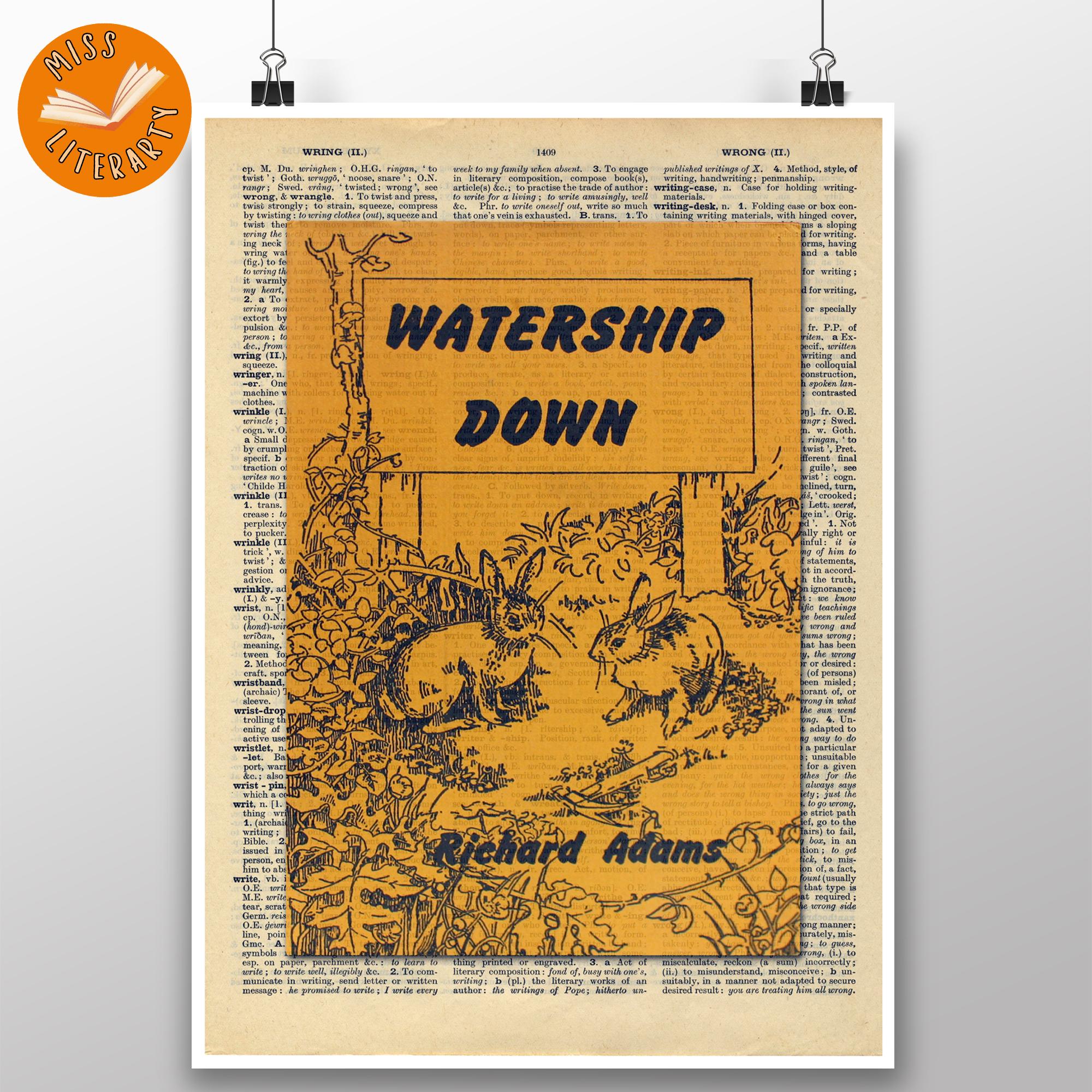 Watership Down - 1st Edition Cover - Vintage Dictionary Page Print