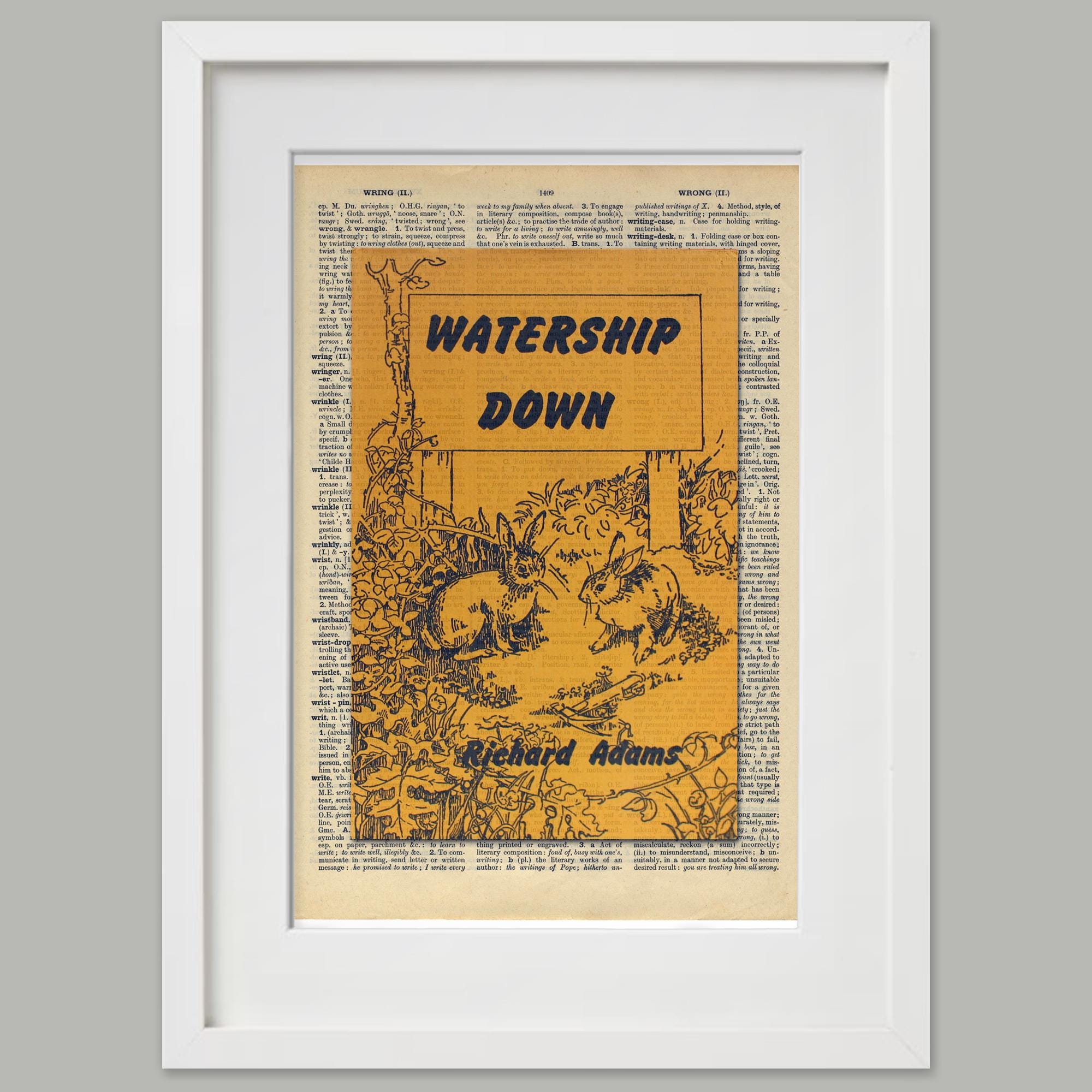 Watership Down - 1st Edition Cover - Vintage Dictionary Page Print