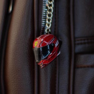 Handmade Charles Leclerc Helmet Mini Keychain: Personalized F1 Fan Gift Custom Text