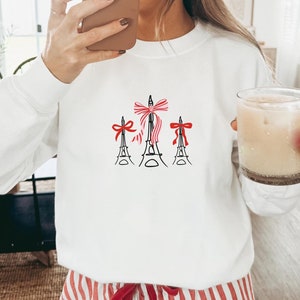 Pink Bow Sweatshirt Paris France Coquette Clothes Eiffel Tower Sweatshirt French Shirt Coquette Bows Paris Trip Paris Lover French Style