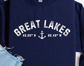Great Lakes Crewneck Sweatshirt Great Lakes Sweatshirt Midwest Sweatshirt Lake Life Great Lakes Latitude Sweatshirt Lake Michigan Sweatshirt