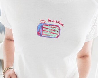 Sardines Y2K Baby Tee Tinned Fish Coastal Granddaughter Italian Summer Shirt Vacay Shirt Ocean Inspired Style Y2K Crop Top Mediterranean Top