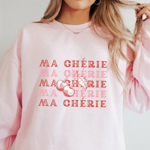 Rosa Kirsche Coquette Sweatshirt Rundhalsausschnitt Coquette Kleidung Coquette Ästhetik Geschenk für Tochter Preppy Style Feminine Ma Cherie Französisch Shirt