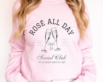 Sudadera con cuello redondo Rose All Day Estética Wealth Soft Girl Estética Clean Girl Sudadera Preppy Social Club Estética Old Money Wealth
