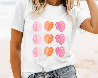 Colorful Preppy Monstera Shirt Botanical Shirt Plant Mom Hawaii Shirt Granola Girl Plant Lover Gift Environmental Gift Beach Coverup