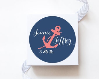 Favor Stickers Custom Nautical Wedding Stickers for Favors Envelope Seals Modern Wedding Anchor Stickers Nautical Monogram Wedding Label Personalized Stickers F1:15