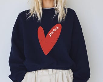 Paris Sweatshirt Paris Sweater French Style Sweatshirt Minimalist Paris Crewneck Oversized Paris Sweatshirt Women Heart Sweatshirt