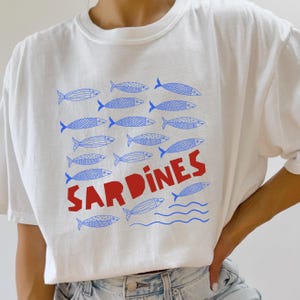 Sardine Shirt Tinned Fish Les Sardines Coastal Aesthetic Sardines Shirt Tomato Girl Italian Summer Ocean Inspired Style Vintage European