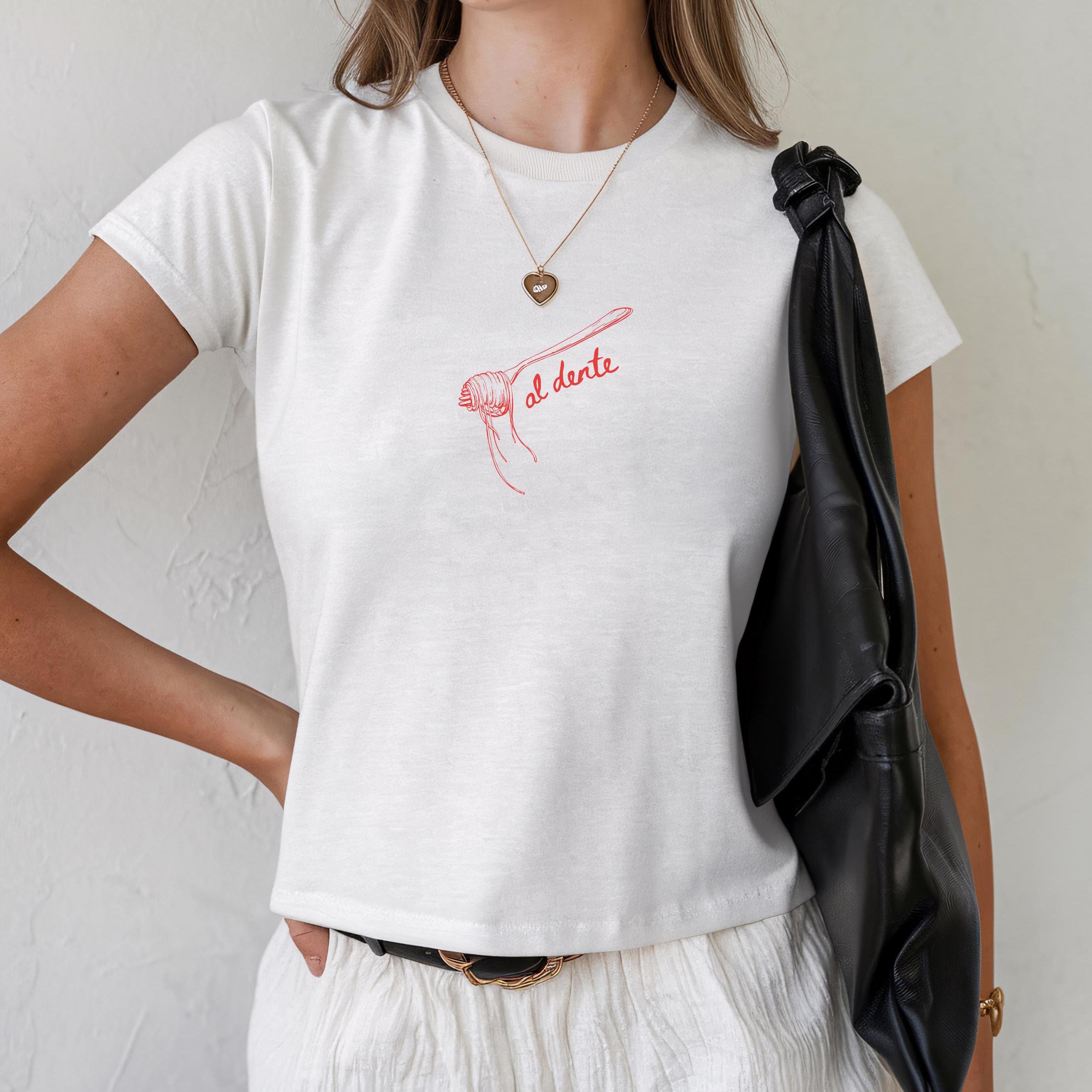 スパゲッティシャツ、トマトシャツ、Y2KベビーTシャツ、パスタサマー