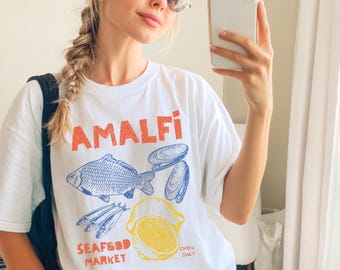 Amalfi Coast Seafood Shirt Fish Shirt Sardine Shirt Lemon Shirt Italy Summer Coastal Style Vintage Ocean Inspired Foodie Shirt Sardines