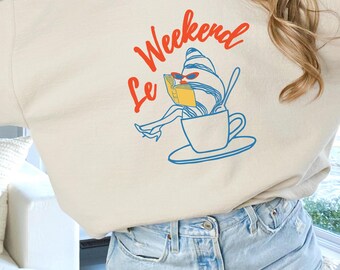 Bluza Croissant Librariancore Le Weekend Coffee Shirt Sunday Morning Old Money Aesthetic Vintage Cafe French Pastry Shirt