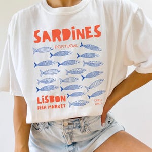Portugal Sardines Shirt Mediterranean Summer Tinned Fish Sardine TShirt Tomato Girl Italy Summer Ocean Inspired Style Vintage Coastal Style