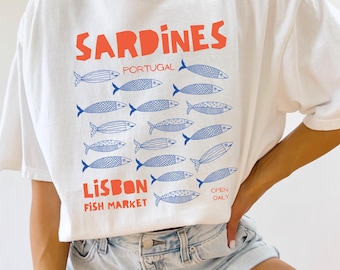 Portugal Sardines Shirt Mediterranean Summer Tinned Fish Sardine TShirt Tomato Girl Italy Summer Ocean Inspired Style Vintage Coastal Style