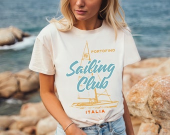 Ocean Inspired Style Vintage Style Sail Club Portofino Italia Shirt Vacay Shirt Old Money Aesthetic Social Club Shirt Sporty Rich 80s Vibe