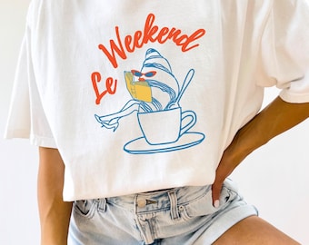 Croissantshirt Librariancore Le Weekend Coffee Shirt Sunday Morning Old Money Esthetic Vintage Cafe Croissant Tshirt Frans gebak Shirt