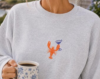 Gesticktes Cape Cod Sweatshirt Boston Sweatshirt Ostküste Hummer Sweatshirt Hummer Martini Küstenstil Nantucket Sweatshirt
