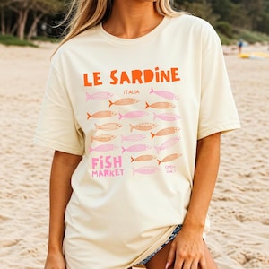 Sardines Shirt Fish Shirt Tinned Fish Market Tomato Girl Italy Summer Seafood Shirt Fisherman Aesthetic Ocean Inspired Style Vintage Style