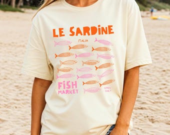Sardines Shirt Fish Shirt Tinned Fish Market Tomato Girl Italy Summer Seafood Shirt Fisherman Aesthetic Ocean Inspired Style Vintage Style