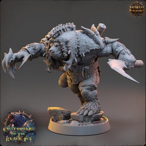 3D Printed Bearfolk Fighter Miniature: D&D Tabletop Gaming, 32mm Scale
