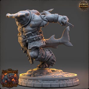 Sharkfolk Miniature: Kosh Velmarn - 3D Printed RPG Model, Daybreak Miniatures
