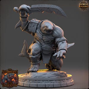 Sharkfolk Miniature: Jharrek Breaktooth, 32mm Resin D&D Mini