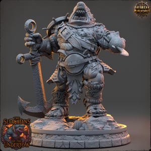 Sharkfolk Granneth Wave-Eater Miniature: 3D Printed Resin RPG Figure