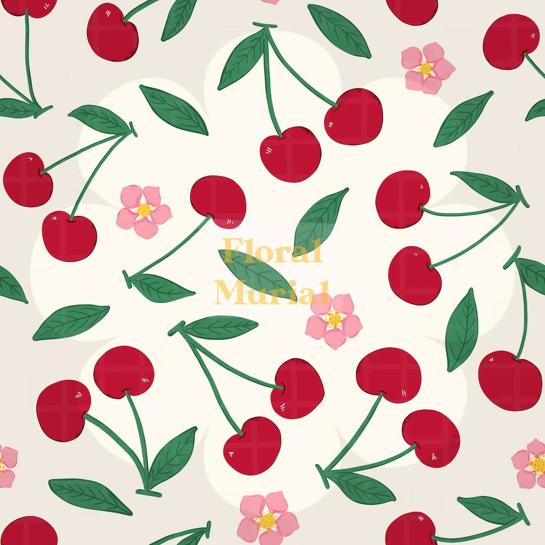 Cherry Pattern Digital Paper: Hand-drawn Seamless Design (JPEG, PNG ...