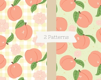 Bundel met naadloze perzikpatroon: fruitprints voor stof, scrapbooking (digitale download)