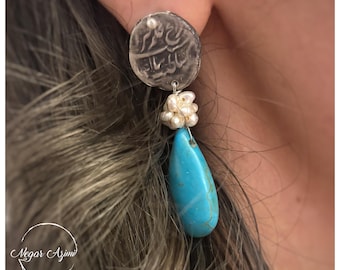 Handmade vintage 925 silver coin earrings, seke earrings