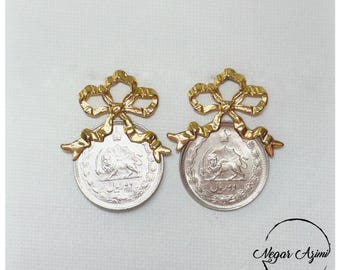 Handmade vintage coin and bow earrings, seke earrings
