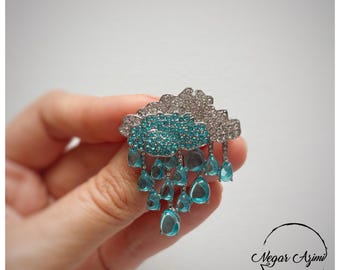 clouds and rain shape brooch