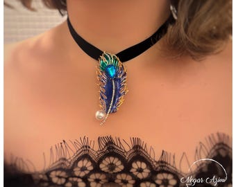 Faux Pearl & Rhinestone enamel Feather necklace or Brooch (Dual Wear Jewelry)