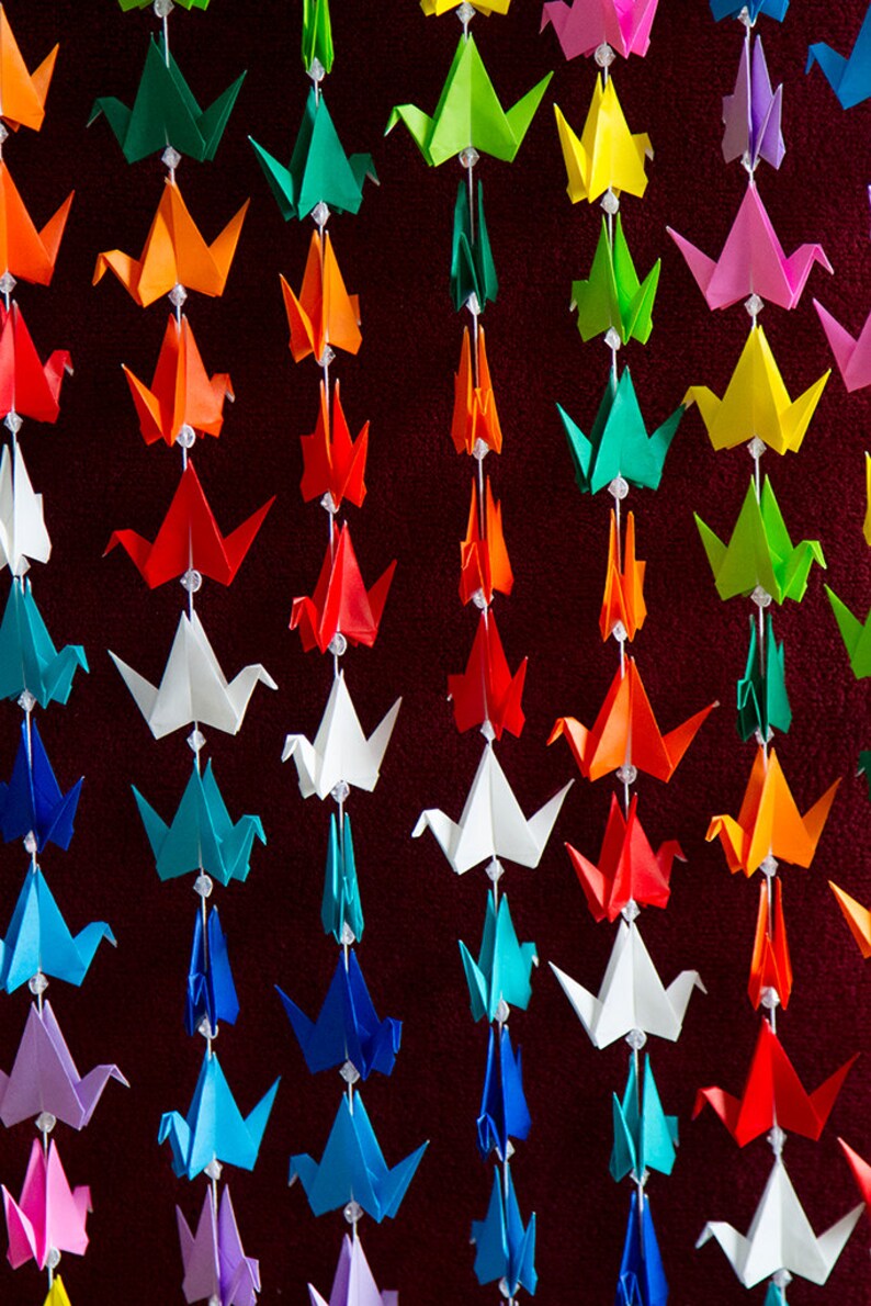 1000 Origami Cranes Vibrant Multi Colored Hanging Wall Hanging Curtain Mountain Shaped Design 12