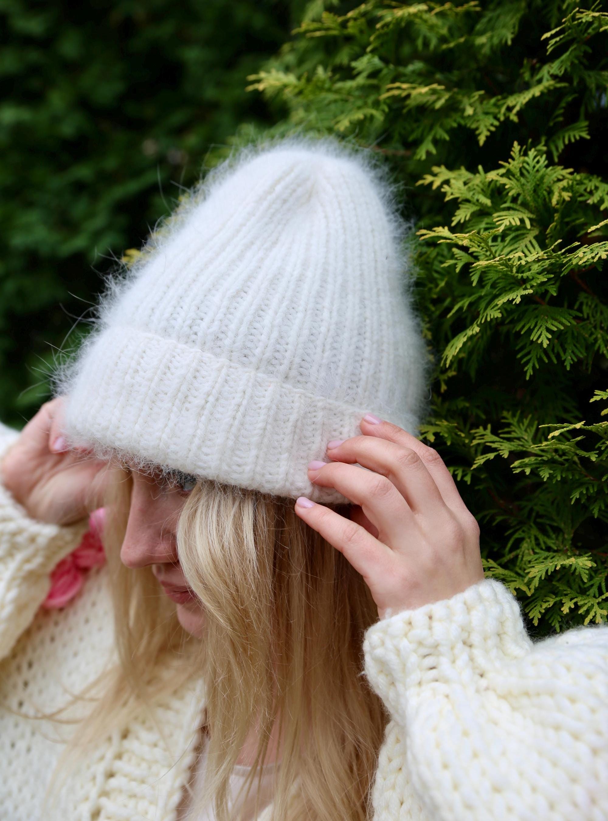 Handmade Mohair Beanie: Soft Ivory Knit Hat, Winter Wear - Etsy