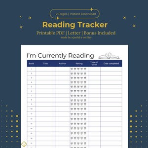 Registro de lectura imprimible, Seguimiento de lectura, Libros para leer, Libros que he leído, Registro de libros, Carta, Descarga instantánea en PDF