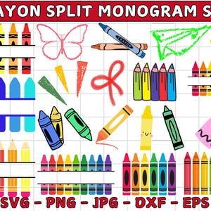 Crayon Monogram Svg, Crayon Split Monogram Svg, Teacher Monogram Svg, Crayon Svg, Crayon Set Svg, Crayon Cut File, Crayon Svg Design