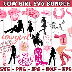 Cowgirl SVG Bundle, Cowgirl Boots Svg, Cowgirl Hat Svg, Let&#39;s Go Girls Svg, Disco Cowgirl Svg, Cow Skull Svg, Western Svg, Quotes Svg PNG