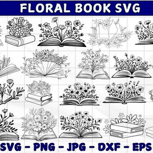 Floral Book SVG, Book Svg bundle, Books with Flowers Svg, Reading book Svg, wildflowers book bundle svg ,open book svg, stack of books svg