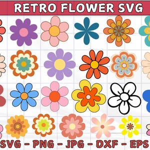 Retro Flowers Svg, Flower Clipart, Daisy Flower Cut File,Boho Flower Svg,Flower Svg Bundle,Floral Png, Svg Files For Cricut,Instant Download