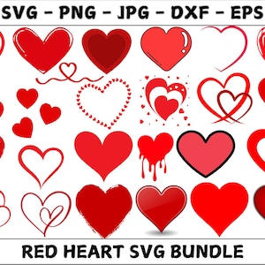 Red Heart SVG, Valentine&#39;s day svg, Red Hearts bundle, Love Svg, Heart svg, Instant Download , Lover Svg Bundle, Red Heart Png Bundle.