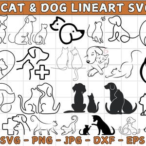Cat and dog line art silhouette svg, Cat and dog silhouette, Cat and dog clipart, Friendship animal, Pet lovers svg, Elegant Cat Line Art