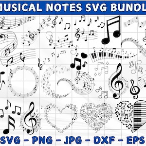 NOTE MUSICALI SVG, Pacchetto note musicali Svg, Clipart note musicali, File di taglio note musicali per Cricut, Vettore note musicali